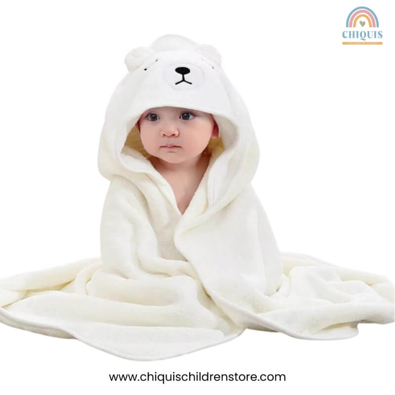 Toalla de Bebé Oso Blanco con Capucha - Absorbente, Microfibra Lavable, Secado Rápido | Chiquis Children Store