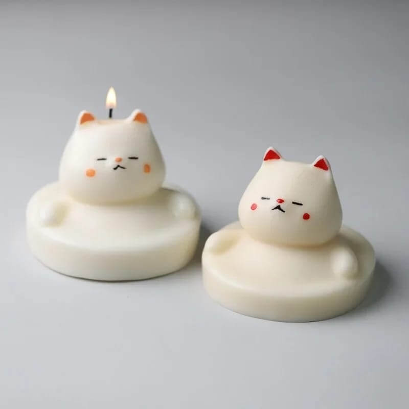 Molde de silicona con diseño GATO KAWAII CON BASE 3D para uso en Velas, Jabones, resina, chocolate o yeso.