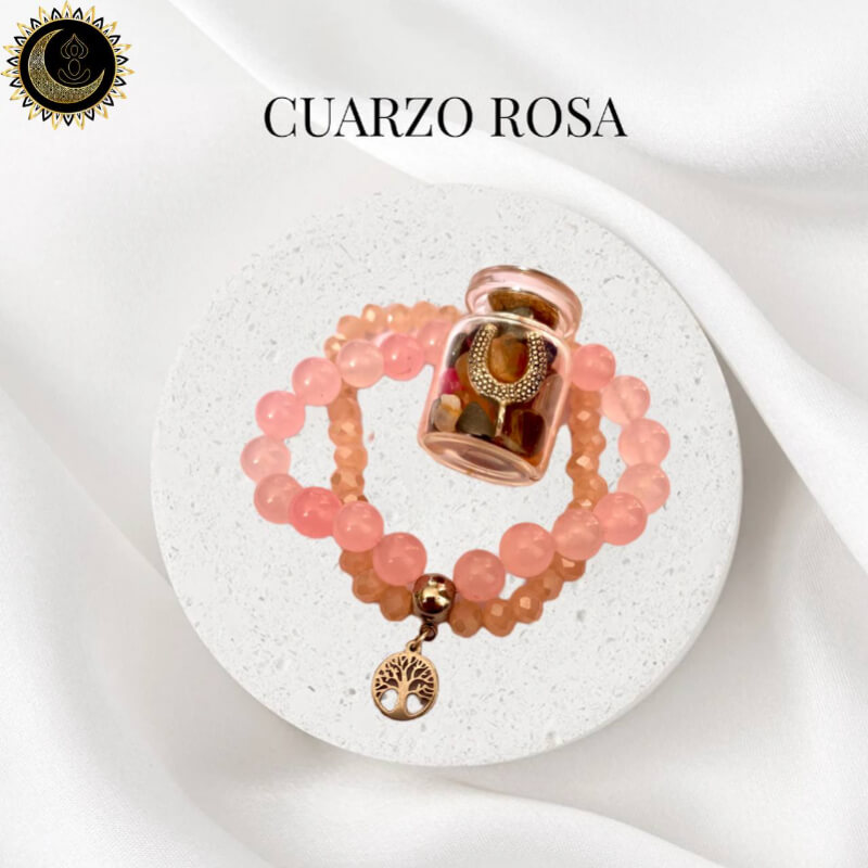 PULSERA CUARZO ROSA CON CRISTALES