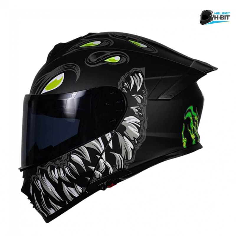 Casco Abatible KOV Thunder Toxic Negro Fluorescente - Certificación DOT, Brilla en la Oscuridad