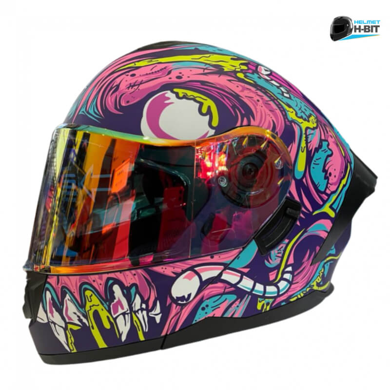 Casco Abatible R7 Racing Alfa con LED Doble Mica DOT L - Modelo Brainy, Mica Premium Night Vision