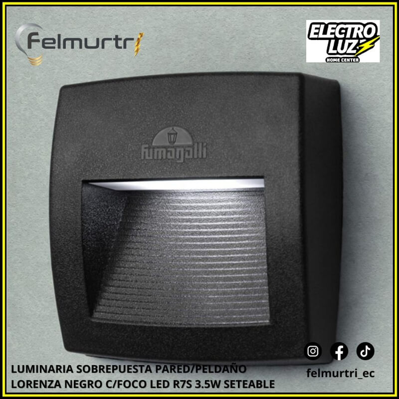 LUMINARIA SOBREPUESTA PARED/PELDAÑO LORENZA NEGRO C/FOCO LED 3.5W SETEABLE