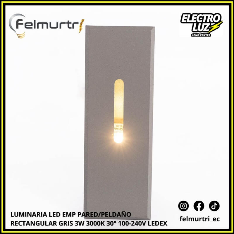 LUMINARIA LED EMPOTRABLE PARED/PELDAÑO RECTANGULAR GRIS 3W 3000K 30° 100-240V