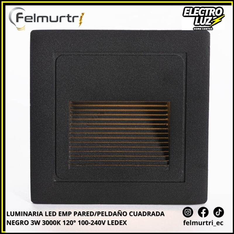 LUMINARIA LED EMPOTRABLE PARED/PELDAÑO CUADRADA NEGRO 3W 3000K 120° 100-240V
