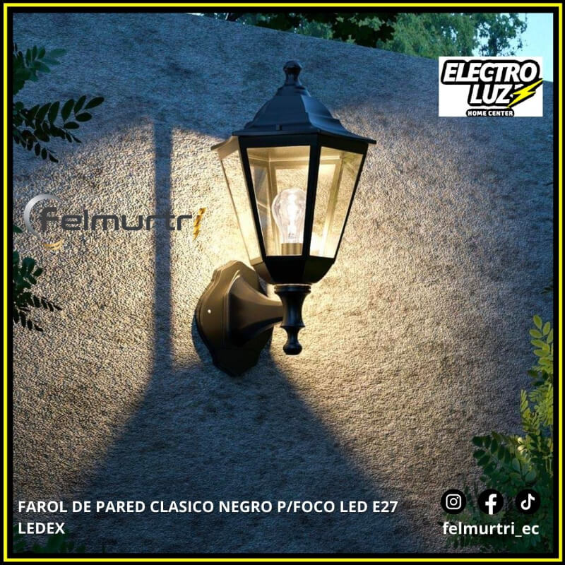 FAROL DE PARED CLASICO NEGRO P/FOCO LED E27