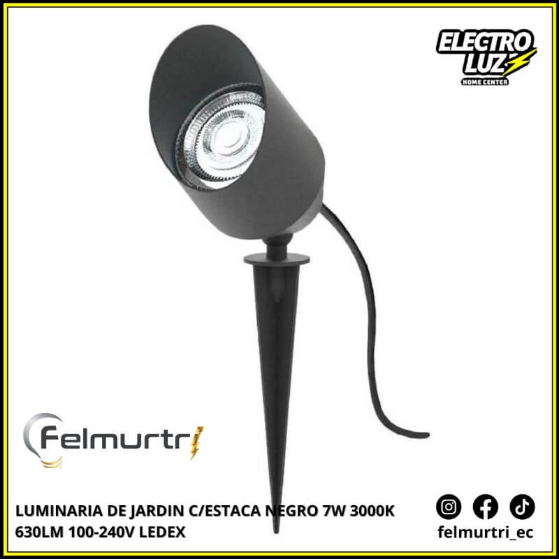 LUMINARIA DE JARDIN C/ESTACA NEGRO 7W 3000K 630LM 100-240V