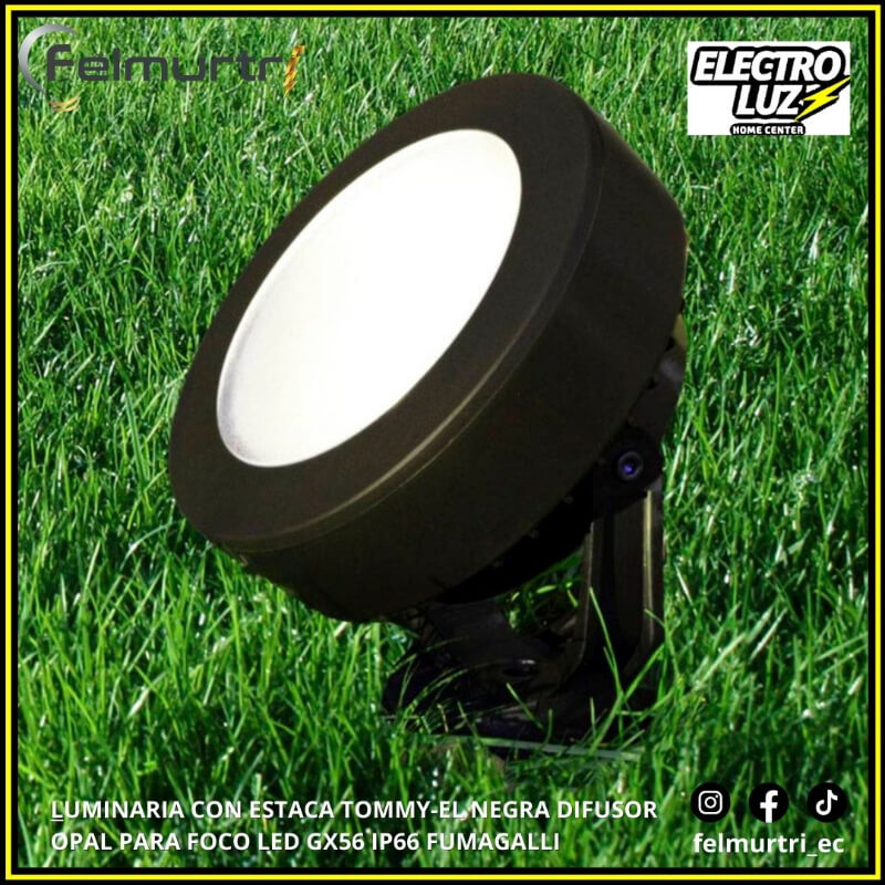 LUMINARIA CON ESTACA TOMMY NEGRA DIFUSOR OPAL PARA FOCO LED GX56 FUMAGALLI