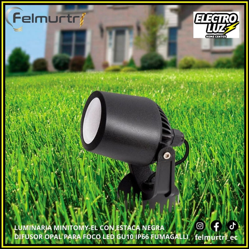 LUMINARIA MINITOMY CON ESTACA NEGRA DIFUSOR OPAL PARA FOCO LED GU10