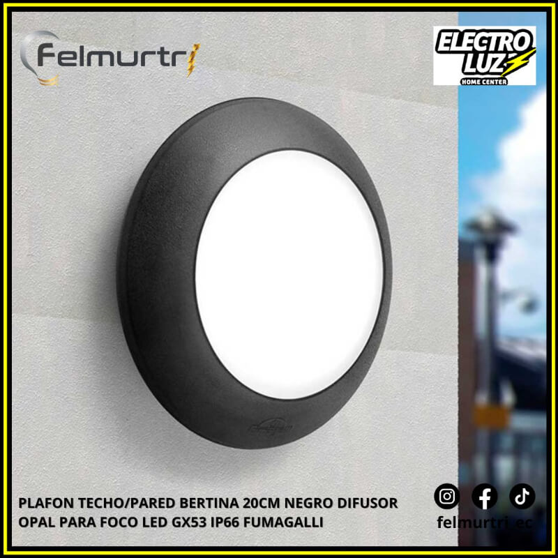 PLAFON TECHO/PARED BERTINA 20CM NEGRO PARA FOCO LED GX53