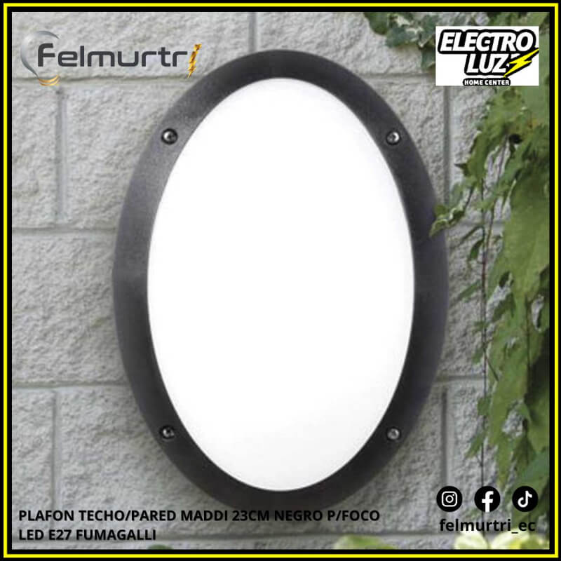 PLAFON TECHO/PARED MADDI 23CM NEGRO P/FOCO LED E27