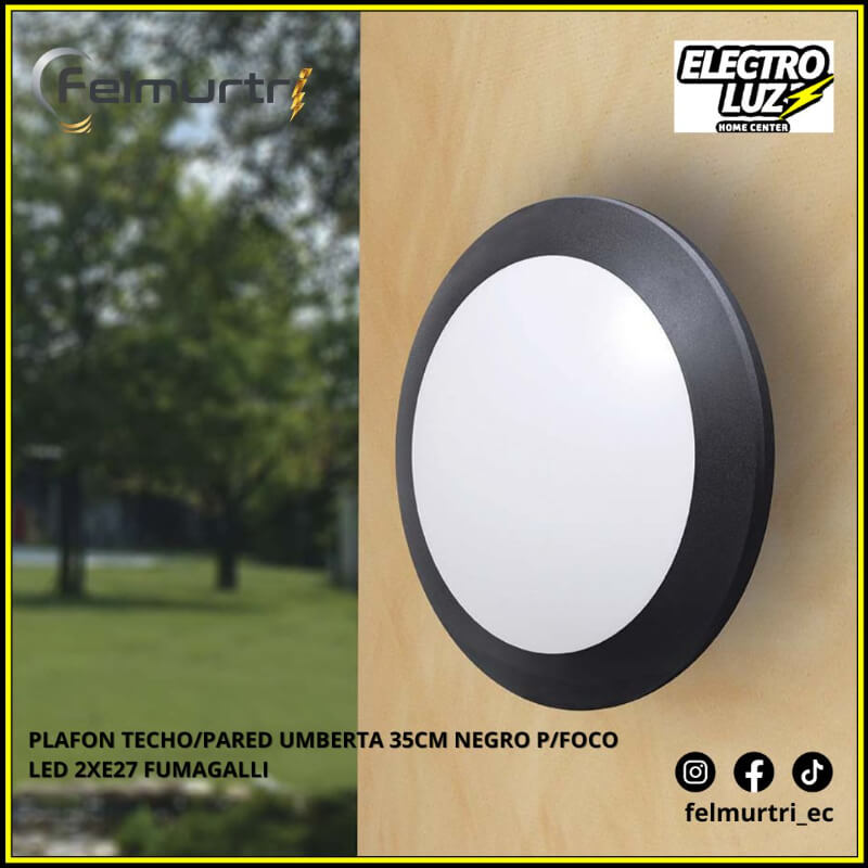 PLAFON TECHO/PARED UMBERTA 35CM NEGRO P/FOCO LED 2X27