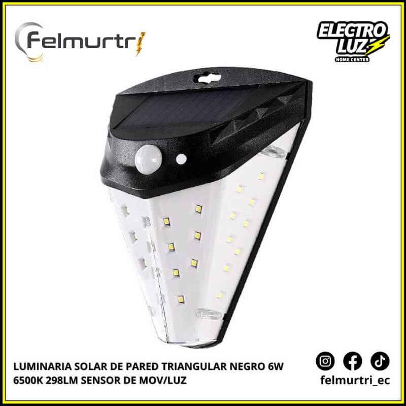 LUMINARIA SOLAR DE PARED TRIANGULAR NEGRO 6W 6500K SENSOR DE MOV/LUZ