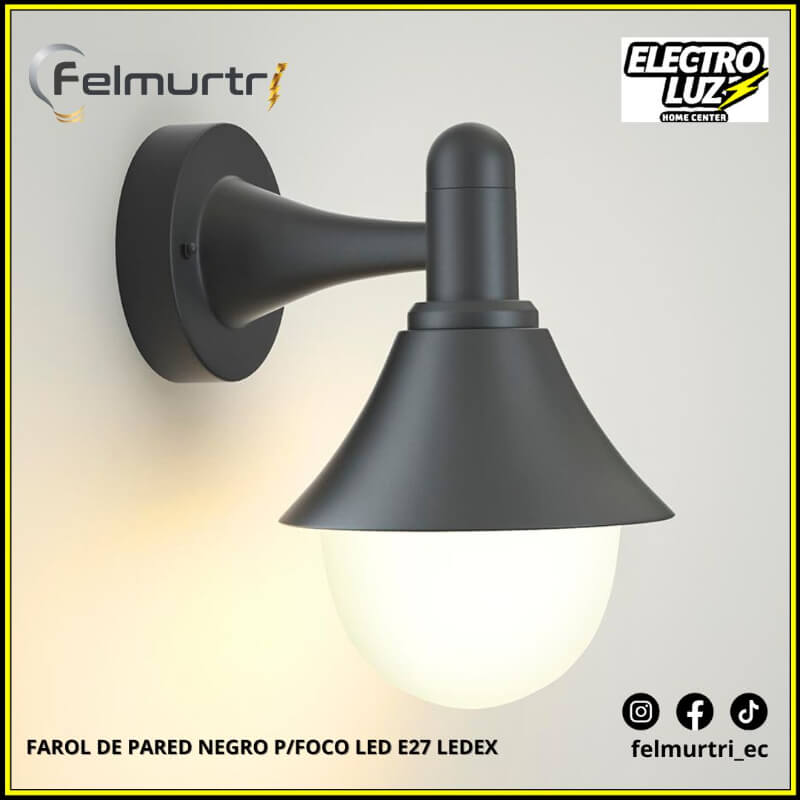 FAROL DE PARED NEGRO P/FOCO LED E27 LEDEX