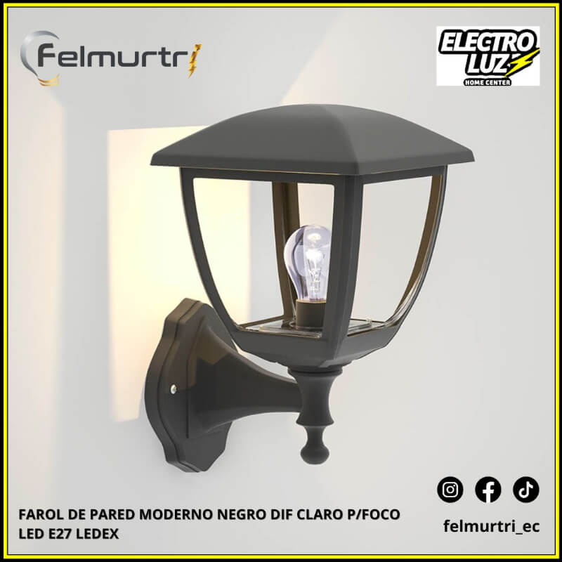 FAROL DE PARED MODERNO NEGRO P/FOCO LED E27