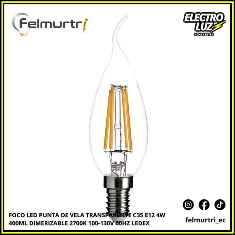 FOCO LED PUNTA VELA TRANSPARENTE C35 E12 4W DIMERIZABLE 2700K