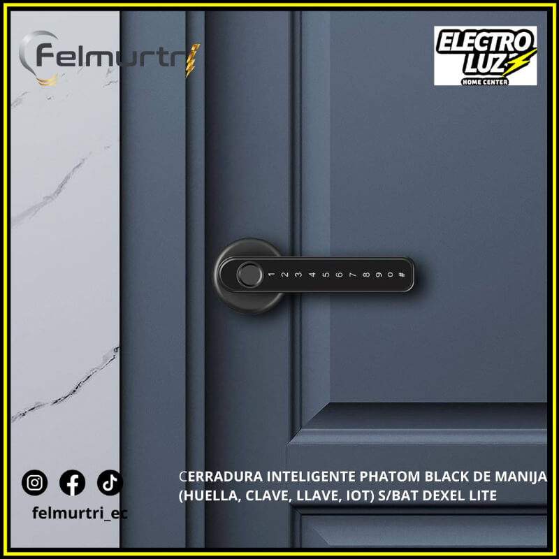 CERRADURA SMART PHATOM BLACK DE MANIJA (HUELLA, CLAVE, LLAVE, IOT) S/BAT