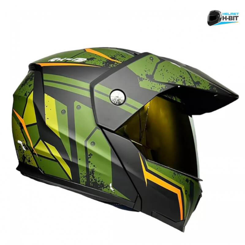 Casco Abatible Iron Racing Máster Chief Verde Militar - Certificación DOT y ECE 22.05.P