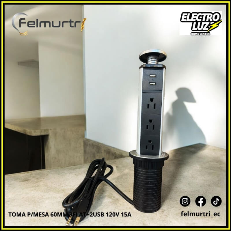 TOMA P/MESA 60MM 3FLAT+2USB 120V 15A