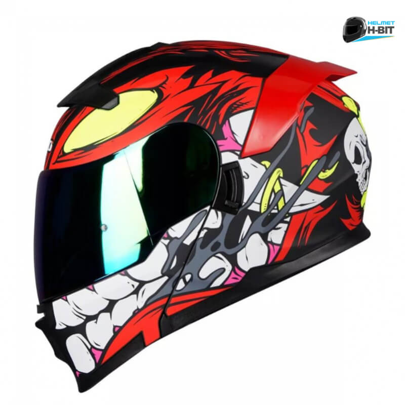 Casco Abatible Para Moto HRO 3440 Intercreature Rojo Mate - Certificación DOT, Doble Visor