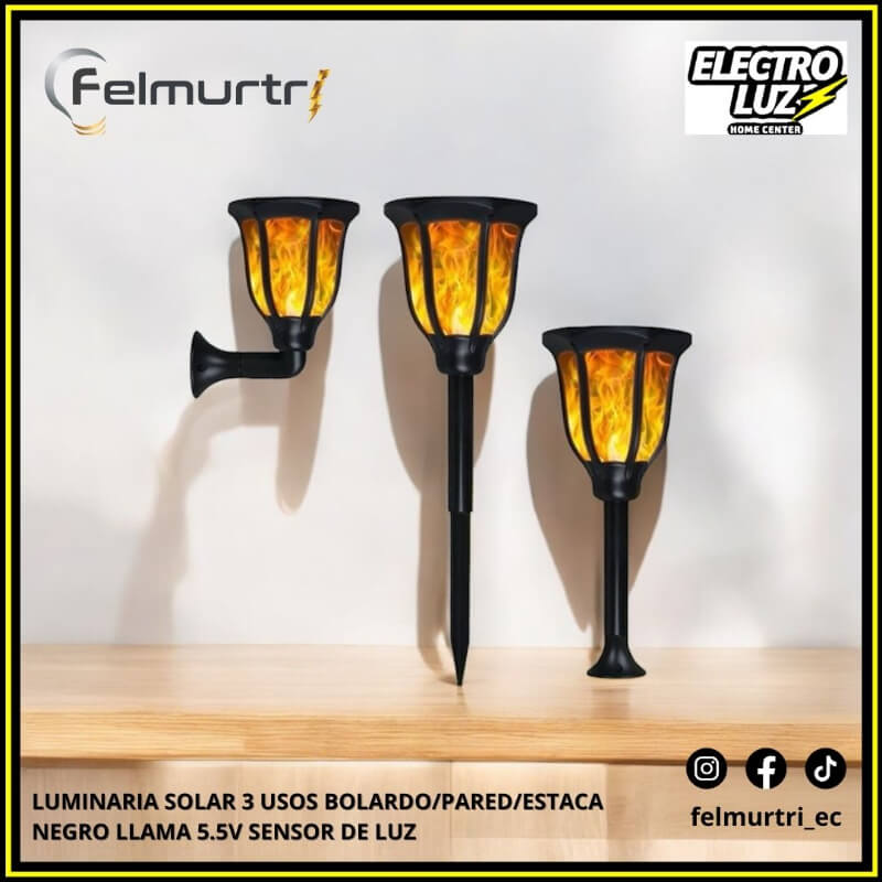 LUMINARIA SOLAR 3 USOS NEGRO LLAMA 5.5V