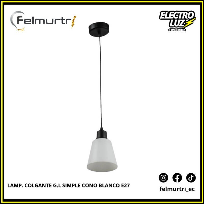 LAMPARA COLGANTE SIMPLE CONO BLANCO E27