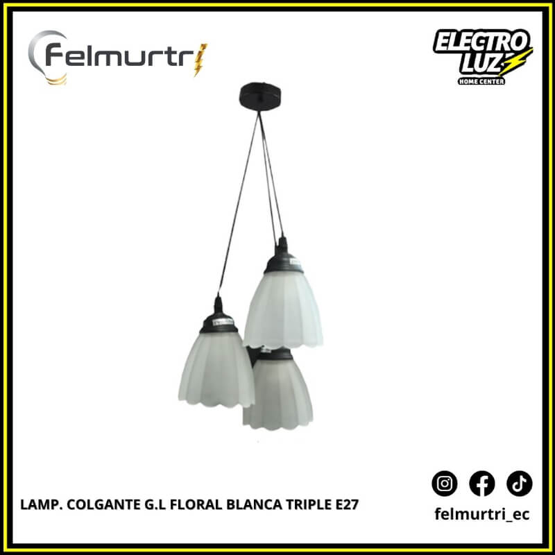 LAMPARA COLGANTE FLORAL BLANCA TRIPLE E27