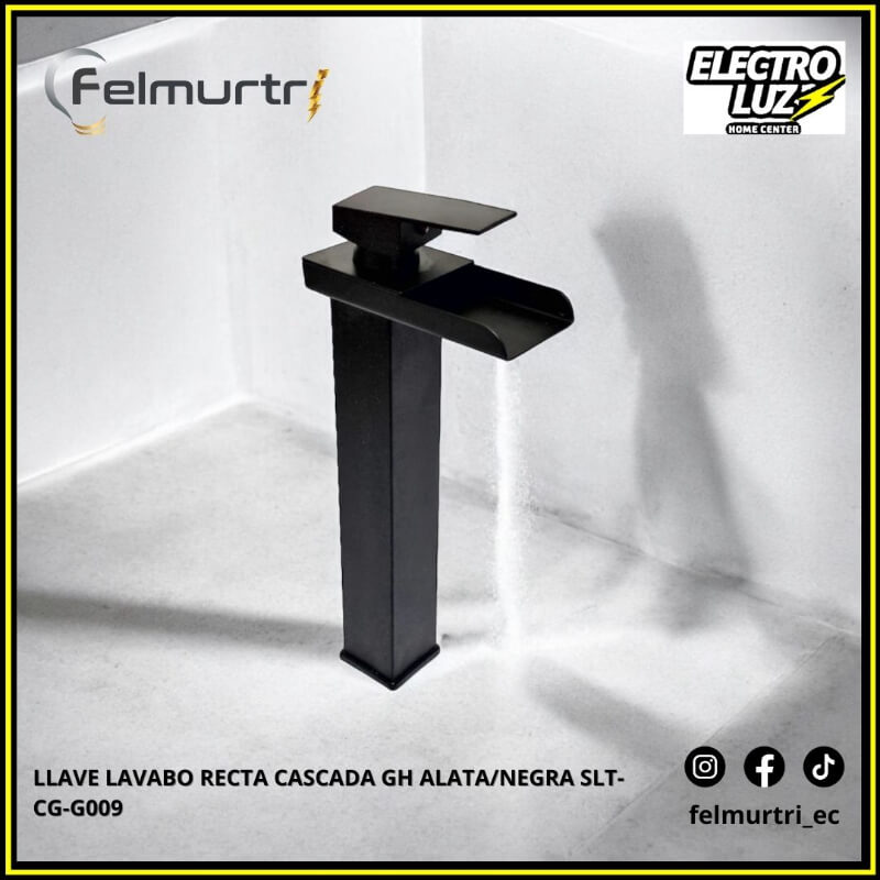 LLAVE LAVABO RECTA CASCADA ALTA/NEGRA