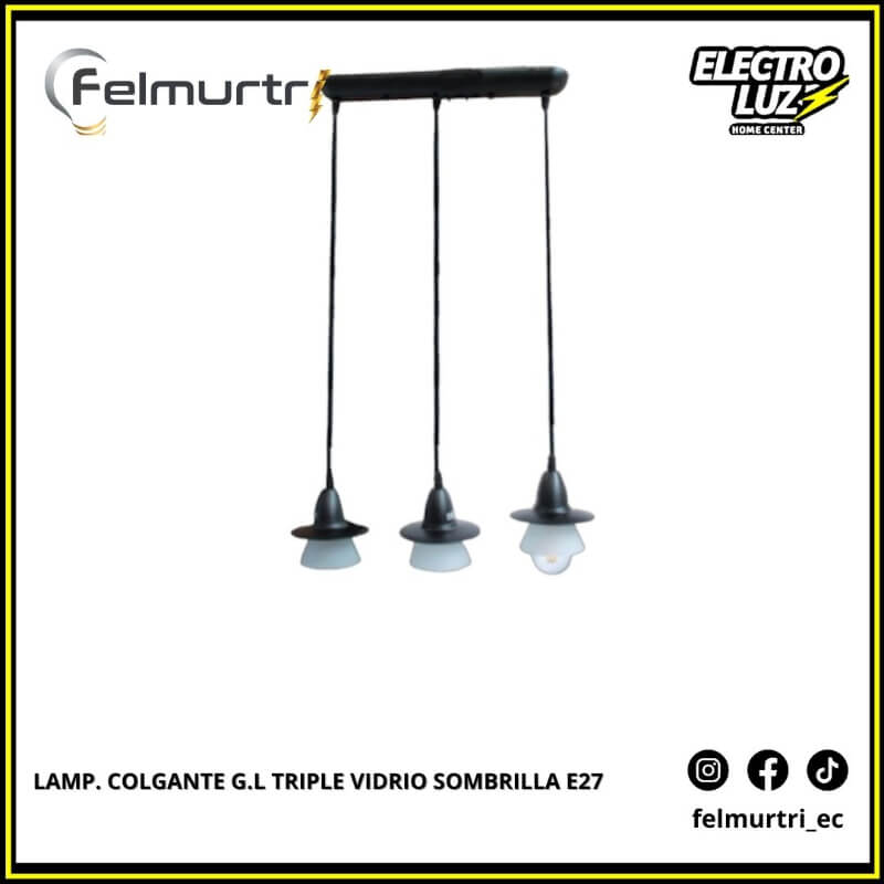 LAMPARA COLGANTE TRIPLE VIDRIO SOMBRILLA E27