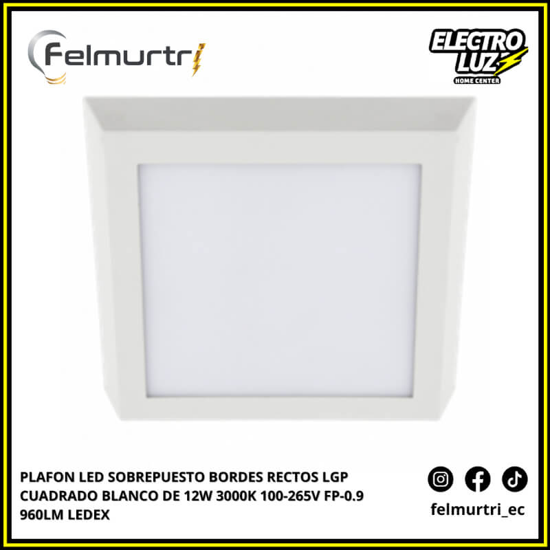 OJO DE BUEY LED SOBREPUESTO CUADRADO BLANCO 12W 3000K