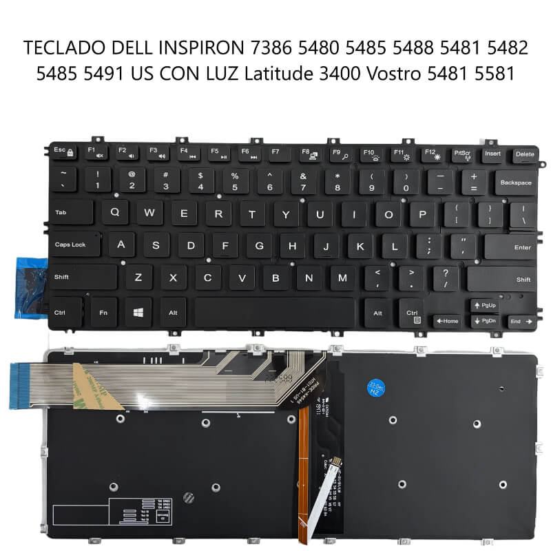 TECLADO Dell Inspiron 7386 5480 5485 5488 5481 5482 5485 5491 US CON LUZ Latitude 3400 Vostro 5481 5581