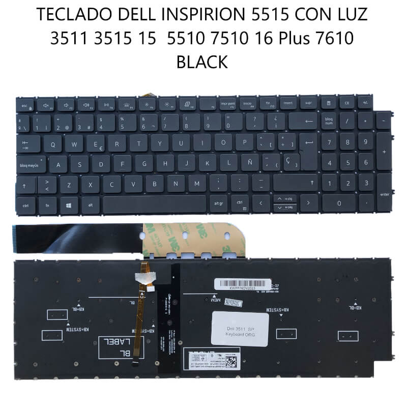 TECLADO Dell Inspiron 5515 CON LUZ 3511 3515 15 5510 7510 16 Plus 7610 BLACK