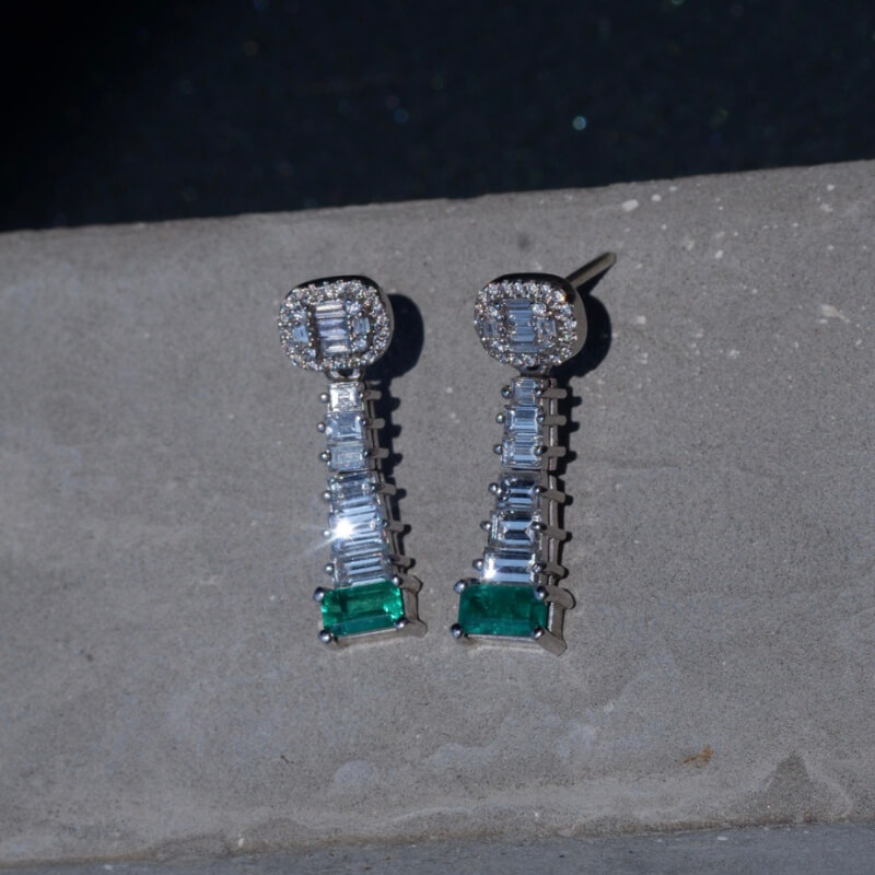 Emerald and diamond earrings