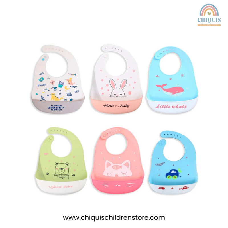 Babero de Silicona TT305/306 - Diferentes Decoraciones Disponibles: Conejo, Gato, Ballena, Tigre, Carro, Oso | CHIQUIS CHILDREN STORE