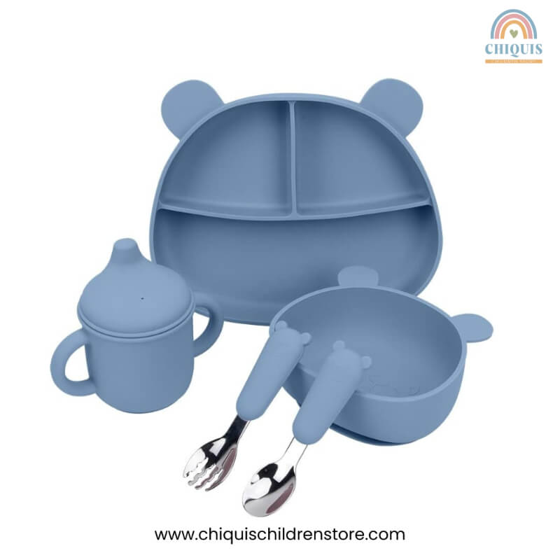 Set de Alimentación de Silicona Oso - Plato, Tazón, Cubiertos y Vaso - Libre de BPA | Chiquis Children Store