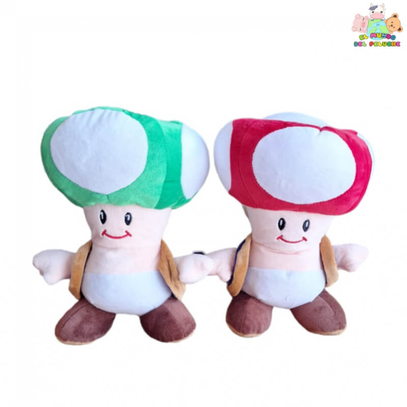 Peluche Hongo Mario Bros – Blanco con Detalles en Rojo y Verde | 25cm de Altura – El Mundo del Peluche Querétaro