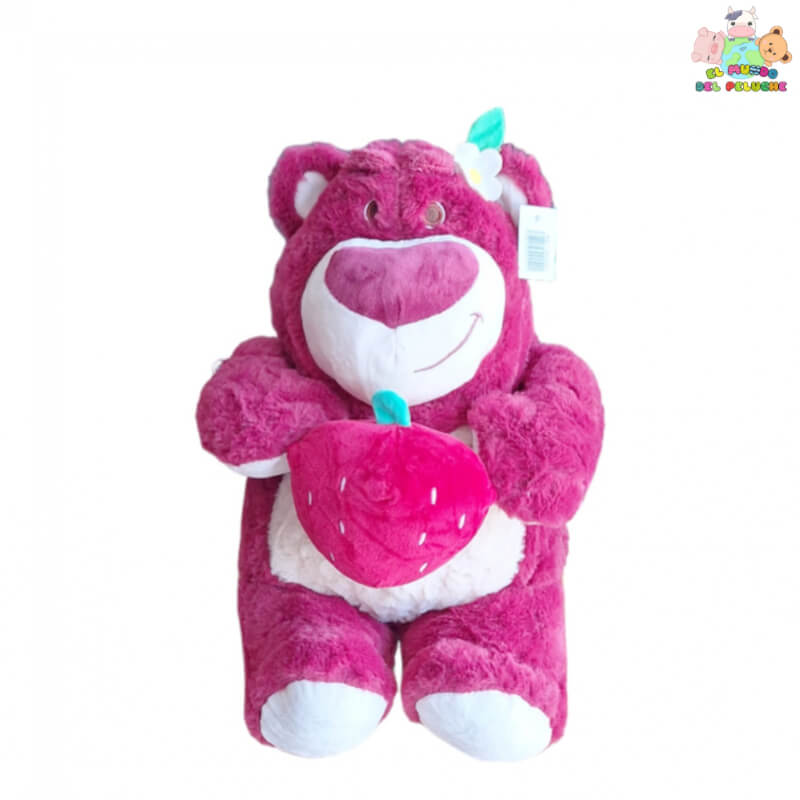 Peluche Oso Lotso #2 – Rosa Fucsia con Detalles Blancos y Fresa | 40cm de Altura – Toy Story | El Mundo del Peluche Querétaro