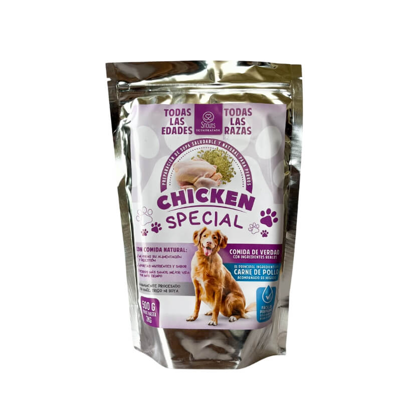 Chicken Special 500 gr: Complemento natural y saludable deshidratado para perros de pollo con hígado. Varía sabor y agrega nutrientes a sus croquetas