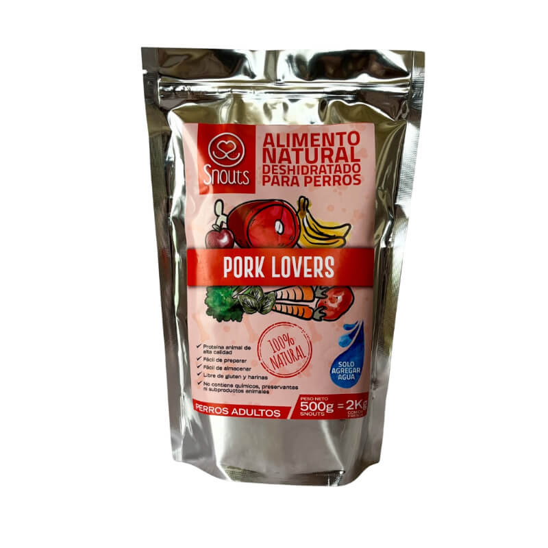 Pork Lovers 500 gr: Complemento natural y saludable deshidratado para perros de cerdo. Varía sabor y agrega nutrientes a sus croquetas