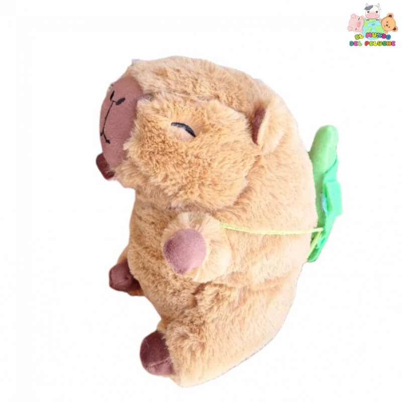 Peluche Capibara #1 con Mochila de Tortuga | 25 cm de Altura | El Mundo del Peluche Querétaro