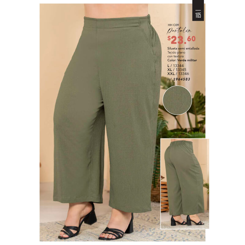 1964583 Pantalón talla plus verde militar