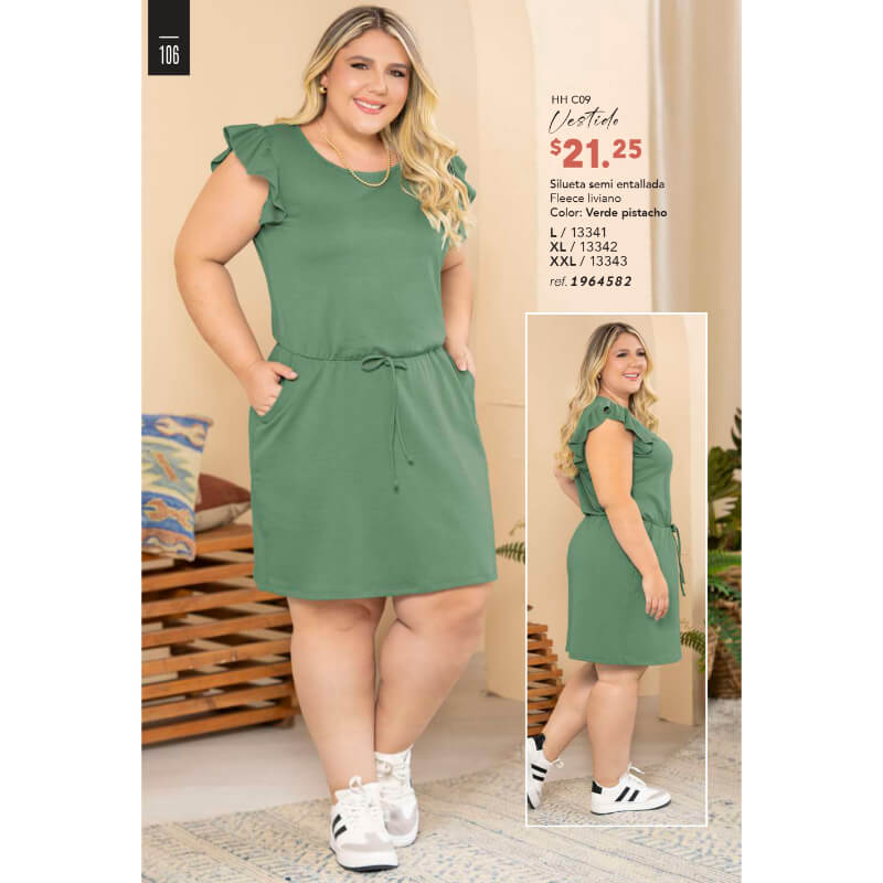 1964582 Vestido talla plus verde pistacho