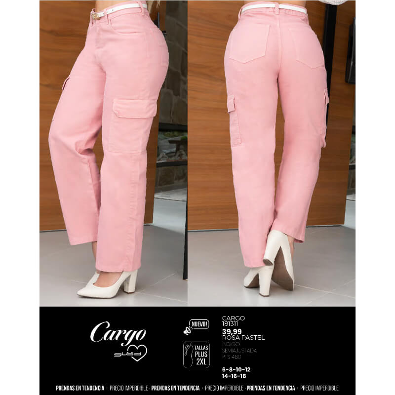 181311 Pantalon cargo rosa pastel