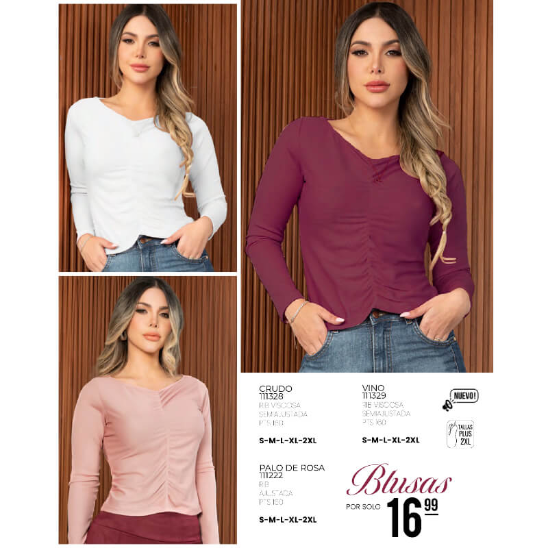 111328 Blusas basicas mangas largas color crudo