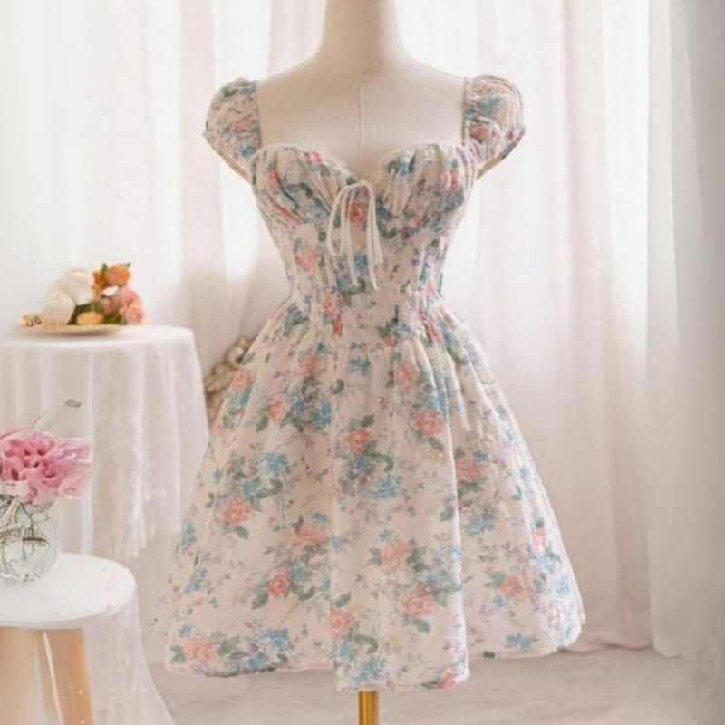 Vestido mini en línea A con cintura ajustable, mangas bufandas y plieges