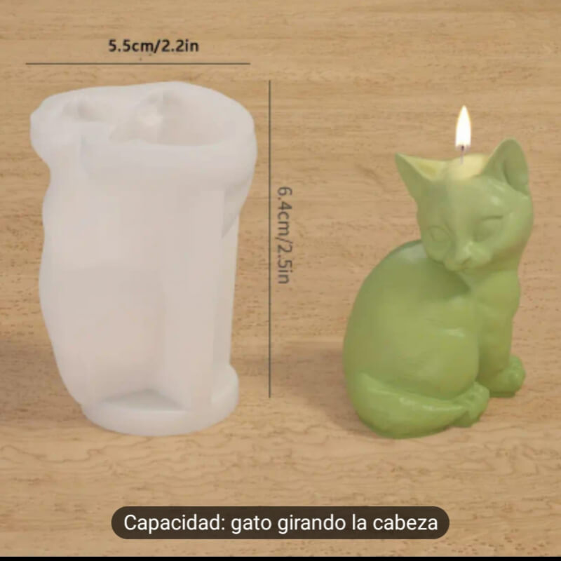 Molde de silicona de GATO GIRANDO CABEZA para uso en Velas, jabón, resina, yeso, chocolate.