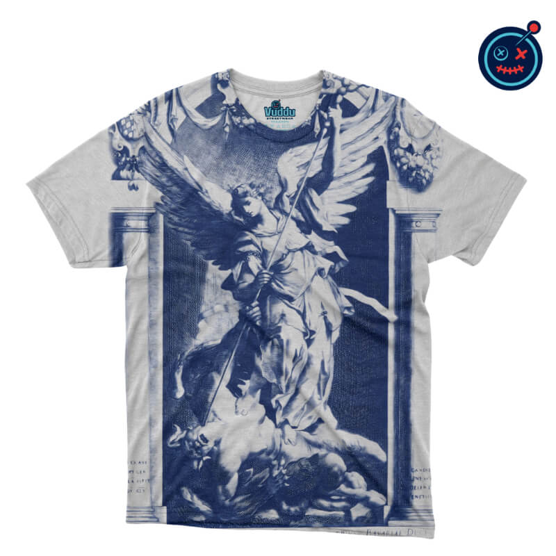 Playera 'Arcángel San Miguel' – Estilo con Fuerza, Impresa en Cianotipia | Vuddu StreetWear