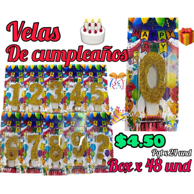 Velas de cumpleaños de números dorado pqtx24und