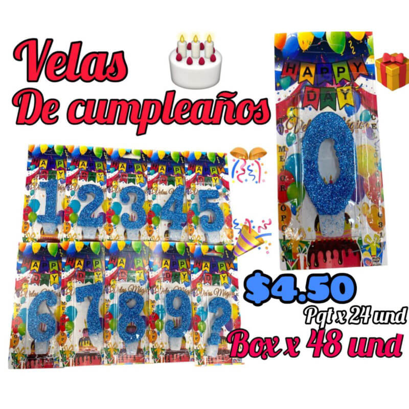 Velas de cumpleaños de números celeste pqtx24und