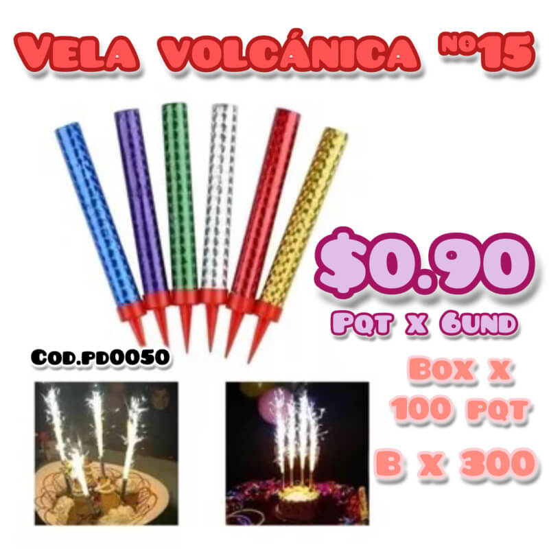 Vela volcánica 15cm bx100