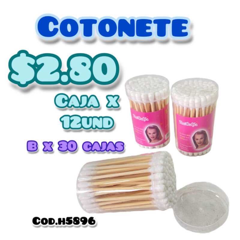 Cotonete de madera en caja